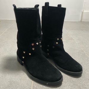 Love Moschino Black Suede Heart Studded Moto Boots